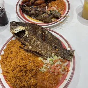 two plates of food on a table