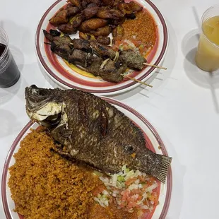 two plates of food on a table