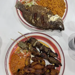 The whole fried tilapia was extremely flavorful and flaky! The beef kabob was juicy and flavorful!