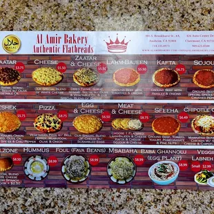 Menu as of September 2022