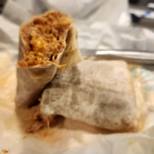 Combination burrito cut in half