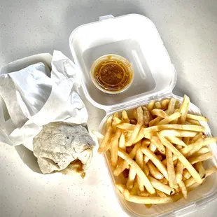 Combination burrito and French fries