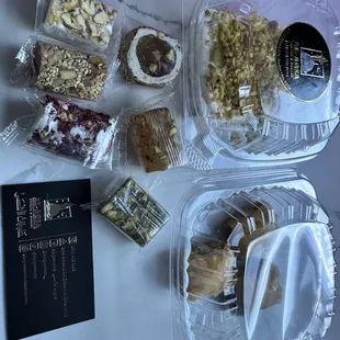 My selection of to-go treats &amp; sweets! Baklava, Turkish delight and Layali Labnan cake