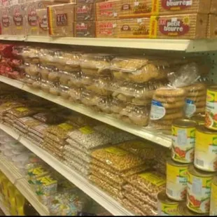shelves of food in a grocery store