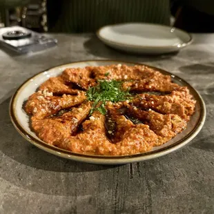 Muhammarah - roasted sweet red peppers blended with walnuts and pomegranate molasses