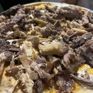 Mixed shawarma and cheese flatbread