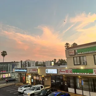 a parking lot with cars parked in it