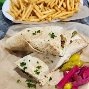 Chicken Kabab sandwich with fries on the side