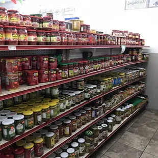 shelves of canned food