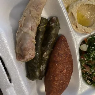 Baked Kibbeh + Stuffed Grape Leaves + stuffed Cabbage Rolls