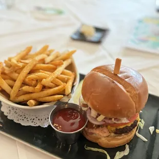Wagyu burger and fries