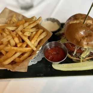 Wagyu cheeseburger with fries