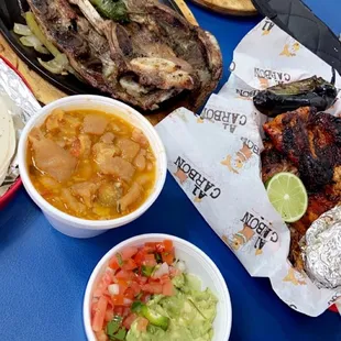 Short ribs, the beef fajitas, and the chicken plus frijoles charros