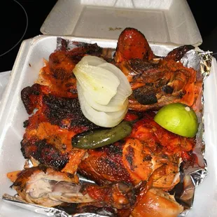 Whole  chicken special  Jalapeño /onion/lime  12oz rice  10 corn tortillas  Red and green salsas  $20