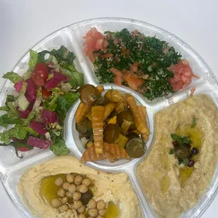 Eggplant salad,Taboula,Fattoush salad and Hummus