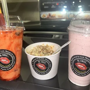Esquite cup, strawberry liquidado, custom mangonada