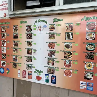 a menu on a wall
