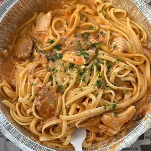 linguine with pink sauce and chicken + sausage