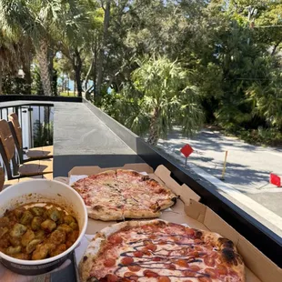 pizza margherita with tomatoes and balsamic glaze, pizza napoli and gnocchi pomodoro