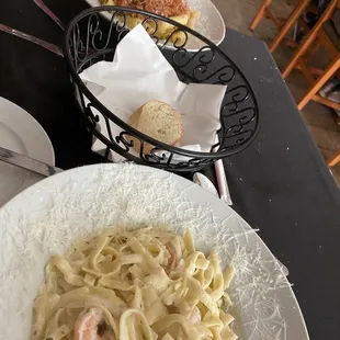 Rigatoni with meat sauce and Shrimp Alfredo!