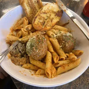 Penne pasta and meatballs