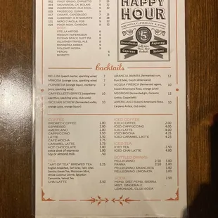 Beverage menu