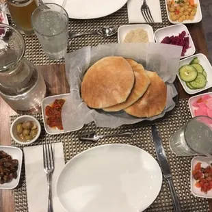 Pita bread and salad assortment