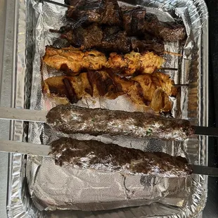 the meat on the skewers