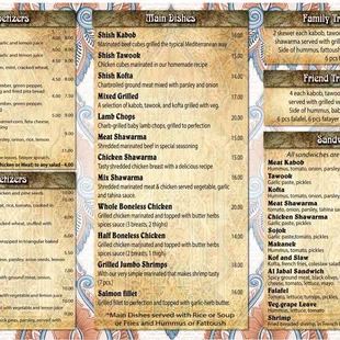 the menu of the restaurant