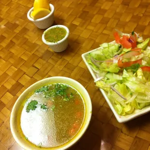 maraq soup and salad