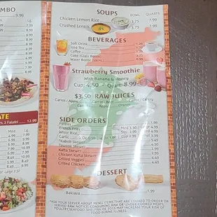 a menu for a restaurant