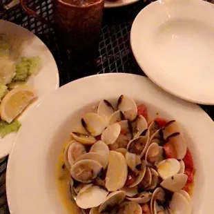 The Manilla Clams* , Garlic Cheese Bread with Marinara , Small Caesar Salad. All amazing!