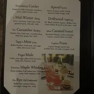 Cocktail menu