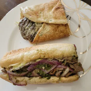 Half order of the kofta kabab sandwich and half the chimichuri steak sandwich
