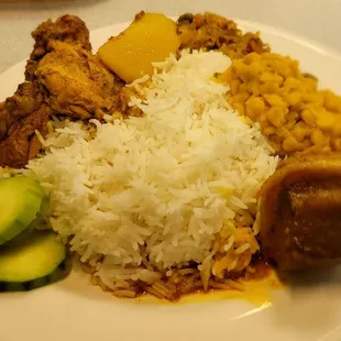 $6.99 for Curried Beef, Chicken,  veggies,  lentils with rice.