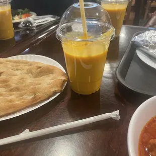 Mango lassi and naan bread