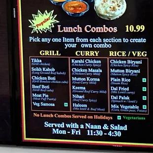 Lunch combo specials