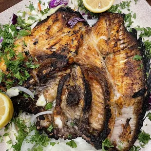 grilled fish and vegetables