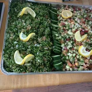Salad tray with Iraqi salad and Tabouli