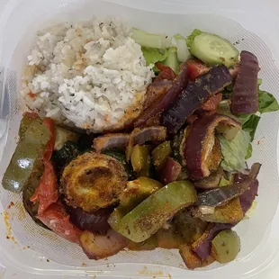 This is the same veggie platter veggies and rice pilaf no falafel no grape leaves.