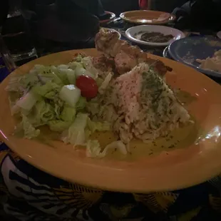Chicken Kabob, rice salad