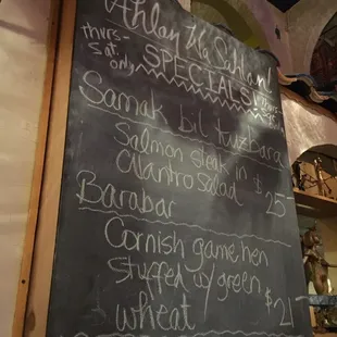 Specials of the day chalkboard