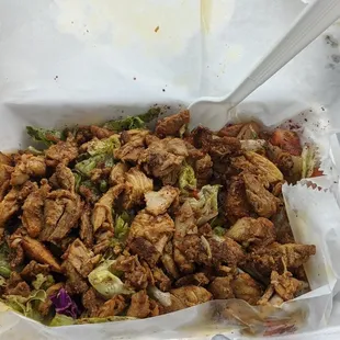 Fatoosh salad with chicken shwarma. Carry out of course! #socialdistancing
