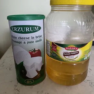 Cheese in a can from Bulgaria and the brine remains of pickled peppers -- June 2024