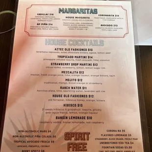 Libations menu