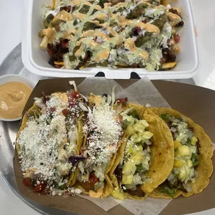 Fish tacos, Al Pastor Loaded Fries