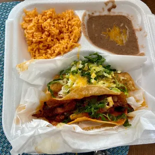 Flautas, Pastor Taco, rice and beans (btw, rice and beans were on point!)