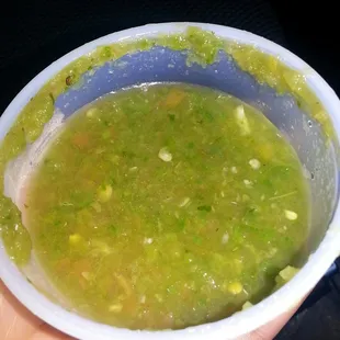 Yummy spicy salsa that comes. With the meal and goes so well with the authentically grilled chicken meal we had.