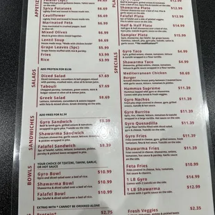 Menu as of 2/9/23