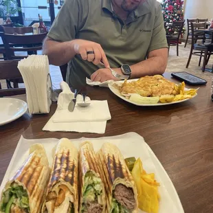 Chicken Cream chop sandwich and a beef kabob sandwhich